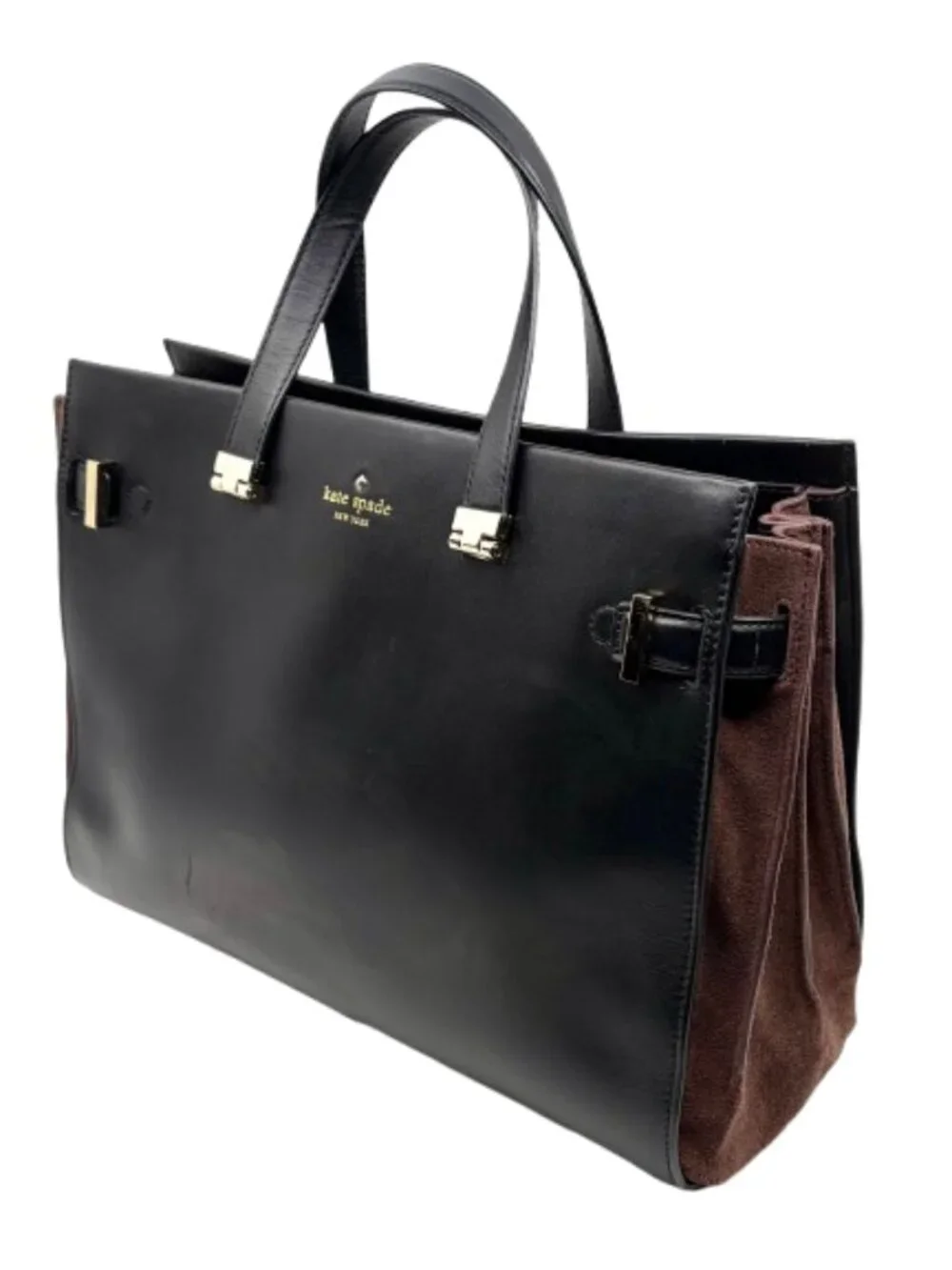 KATE SPADE~Parker Street Aisley Leather & Suede Large Tote Bag – Black & Brown